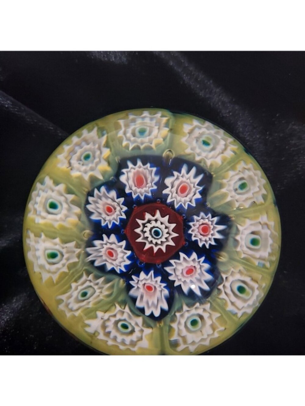 Paperweight Egg Shaped Millefiori Canes Yellow Cobalt Red Gold Flecking 2"Tall - Picture 4 of 16